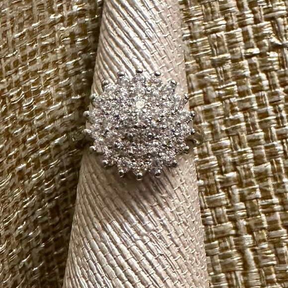 925 Sterling Silver Plated Art Deco Circle Cluster Statement Ring - Picture 9 of 14